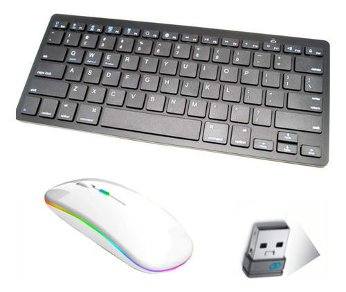  Kit Teclado Bluetooth Mouse Recarregável Wireless Sem Fio