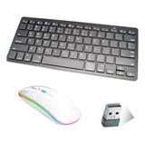  Kit Teclado Bluetooth Mouse Recarregável Wireless Sem Fio