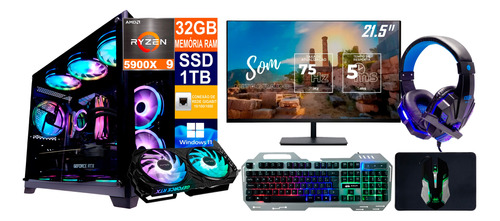 Pc Gamer Ryzen 9 5900x, 1tb, 32gb Rtx 4060 8gb+monitor 21.5p