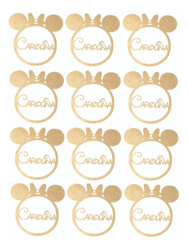 12 Esferas Navideñas De Minnie Personalizadas Color Dorado