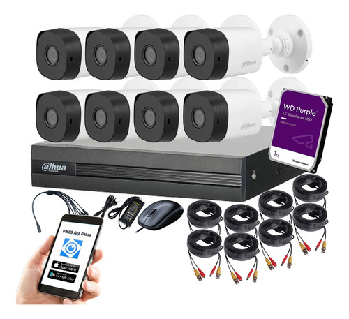 Cctv Kit Pro Dahua Dvr 8ch + 8 Cam 2mp C/mic +1tb Tienda9cl