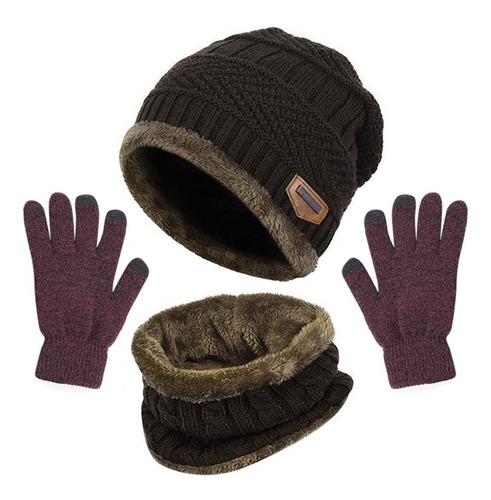 Conjunto De Guantes Unisex De Invierno Cálido Gorro Bufanda