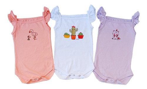 Bodys Bebe Musculosa Volados Algodón Nenas Pack 3 Unidades