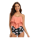 Trajes De Baño Dama Bikini Floral Mujer Completo Dos Piezas