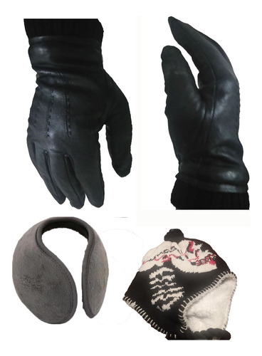 Guantes Hombre Frio Argento Aldo Conti + Orejeras Y Gorro