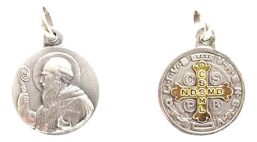 Medalla San Benito Doble Faz - Plata 925 Y Oro  18k - 14mm