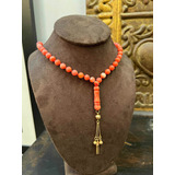 Hermoso Collar De Coral Rosa Oscuro - Natural & Oro 14k