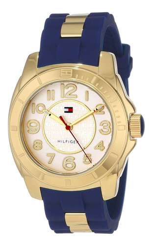 Reloj Tommy Hilfiger Original Caja Oro Correa Silicona Azul