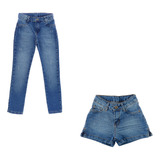 Kit Calça E Shorts Jeans Azul Infantil Menina - Azul Kcjif5