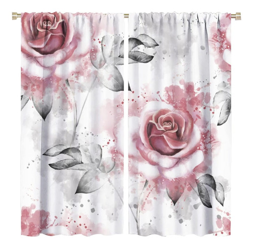 Cortinas De Rosas Vintage Romántico Floral Rosa Rosa Gris Ho