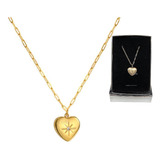 Collar Corazón Estrella Brillo Baño Oro 18k Estuche Regalo