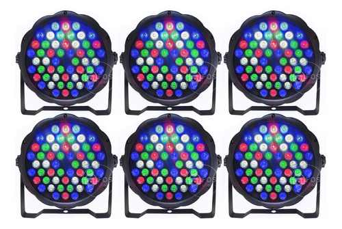 Kit 6 Canhao Led 64 Rgbw 54 Leds 3w Dmx Jogo De Luz Slim Pro 110v/220v