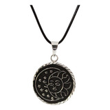 Collar Dije Calendario Azteca Doble Cara Luna Sol Plateado