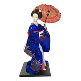 Escultura De Muñeca Geisha Asiática De Geisha Azul Oscuro