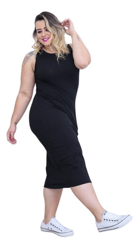 Vestido Midi Tubinho Fem. Canelado  Verão Premium Plus Size