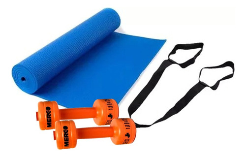 Combo Mat Yoga 4 Mm + Mancuernas Pvc 1/2 Kg Fitness Gym