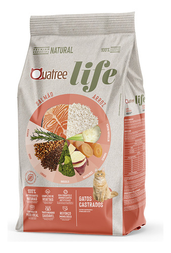 Ração Quatree Life Gatos Castrados Salmão E Arroz 10.1kg