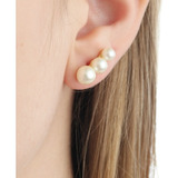 Brinco Ear Cuff De Três Pérolas Folheado Tendência Blogueira