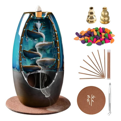 Quemador De Incienso De Cascada Cerámica Reflujo Tipo, Quemador de Incienso de Cascada, Porte para Incienso de Cerámica, Adorno de Aromaterapia, Decoración del Hogar, Ideal para Meditación, Yoga | Envío gratis