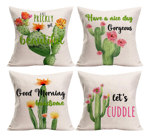 Juego De 4 Fundas De Almohada Decorativas De Cactus De 18 X.