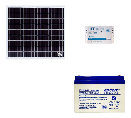 Kit Solar Básico De 50w Para Producción 250w/h Día 12v