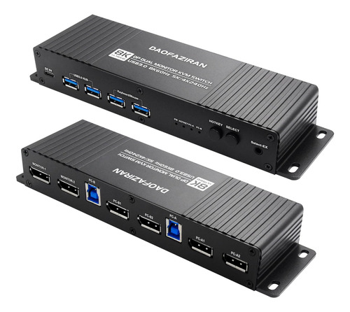 Conmutador Kvm Displayport Usb 3.0 De 2 Puertos Con Monitor.