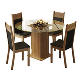 Sala Jantar Madesa Ana Mesa Tampo Vidro Redond 4 Cadeiras Rp Cor Rustic/preto Mdja0401197kpt