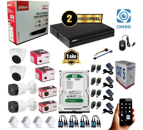 Cámaras De Seguridad Kit Dahua Dvr 4ch + 4cam 1080p+ D.d 1tb