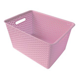 Canasto Cesto Organizador Plastico Tramado Grande-rosa X4