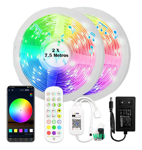 Fita Led 5050 Rgb Wifi Led Colorida 15m Com Fonte