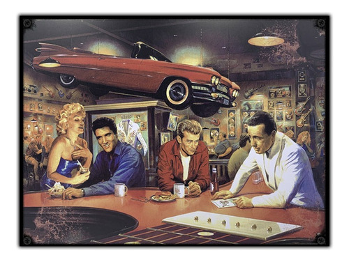 #1082 - Cuadro Vintage - Elvis Marilyn Rock Bar No Chapa