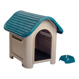 Casa De Perro Raza Mediana +plato Marca Mq Color Turquesa