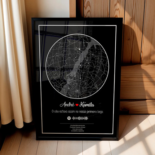 Quadro Mapa Das Estrelas Qrcode Spotify C/ Moldura Vidro A3