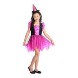 Fantasia De Bruxinha Infantil Pink Com Chapéu De Halloween