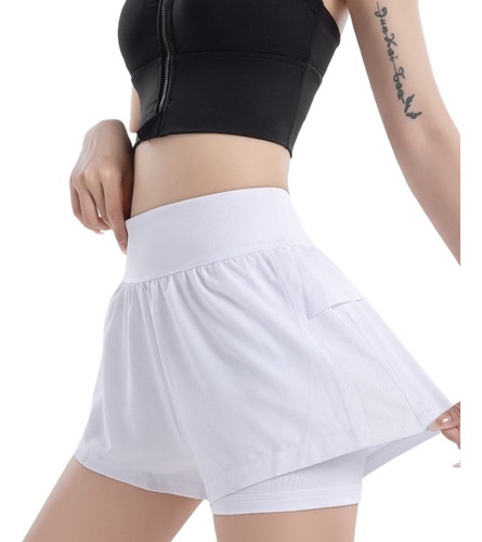 2 En 1 Gym Short Con Licra Deportiva Correr Ejercicio Falda