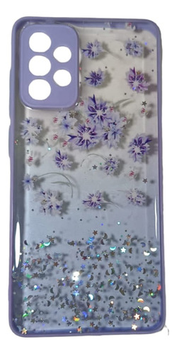 Funda Diseño Brillos Violeta Flores Para Samsung A72 Mujer