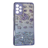 Funda Diseño Brillos Violeta Flores Para Samsung A72 Mujer