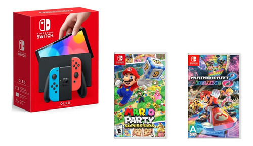 Nintendo Switch Oled Neon Y Mario Kart 8 Mariopartysuperstar