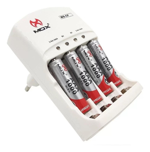 Carregador Pilhas Aa/aaa/9v + 4 Pilhas Aaa 1000mah Auto Stop