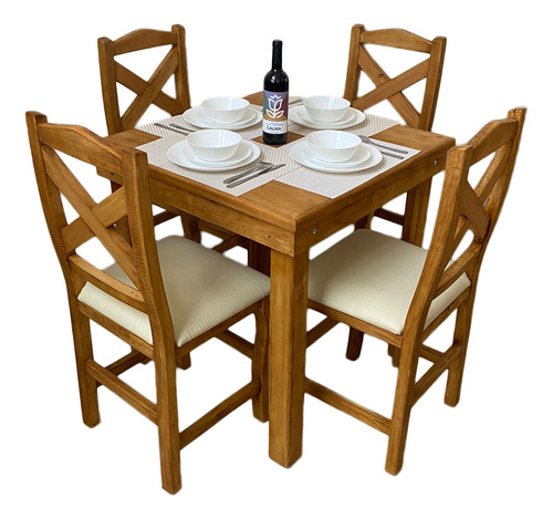 Set 4 Sillas Y Mesa 80x80 Cross Comedor Madera Uso Rudo Cct