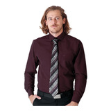 Camisa Vestir Long Beach Polo Club Hombre Vino Algodon/polie