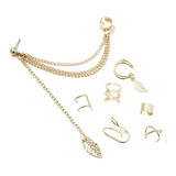 Kit 07 Brincos Feminino Pressão Piercing Orelha Banhado Ouro