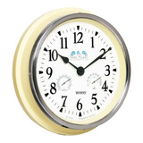 Reloj De Pared Medidor Temperatura Y Humedad 35.5 Cm Hyw124a Color De La Estructura Amarillo