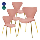 Juego Set 4 Sillas Comedor Tapizada Minimalista Terciopelo Estructura De La Silla Dorado Asiento Rosa