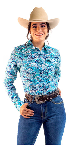 Camisa Vaquera De Mujer Acuarela Turquesa