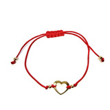 Pulsera Corazón Calado Enchapado Oro 18k Cordón Rojo