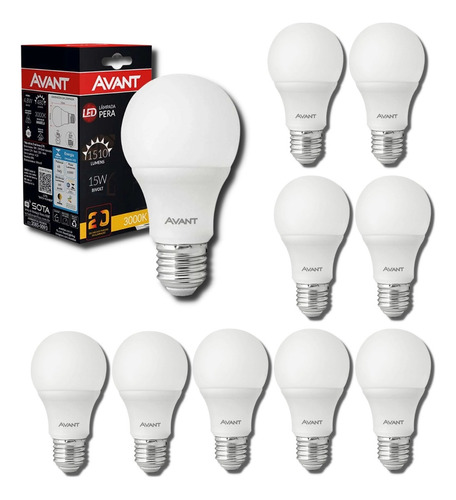 Kit 10 Lâmpada Led 15w Bulbo Branco Quente/frio - Avant Cor Da Luz Branco-quente 110v/220v