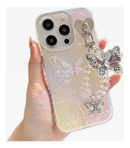 Funda Premium Perla Mariposa Con Dije Para iPhone 14 Pro Max