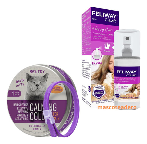 Kit 1 Feliway Spray + 1 Collar Feromonas Sentry Relajantes 