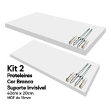 Kit 2 Prateleiras Brancas Mdf 40x20 Suporte Invisível Decora